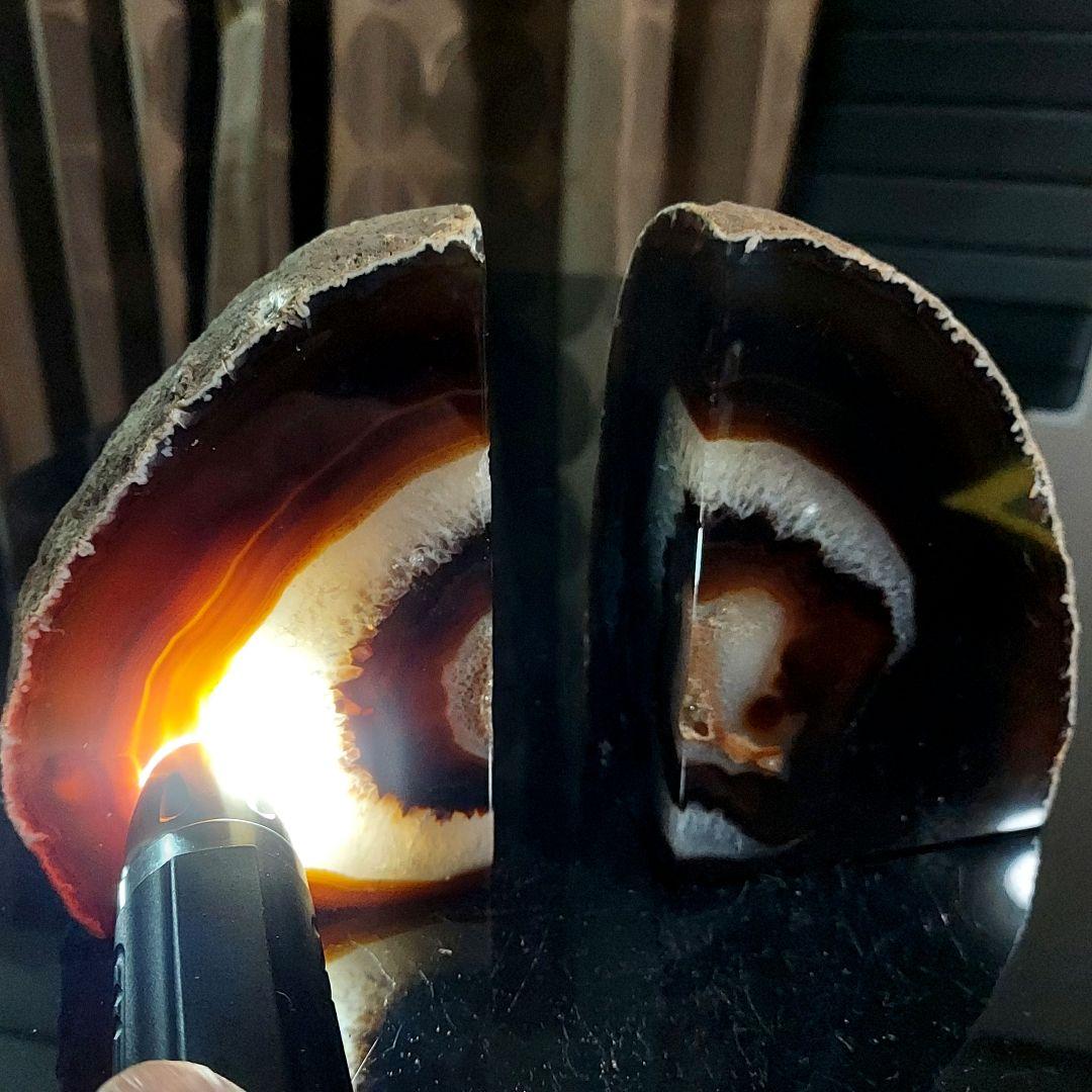 大きい！ メノー瑪瑙 原石ペア2面磨き572 このサイズでこの価格は中々出ない！
