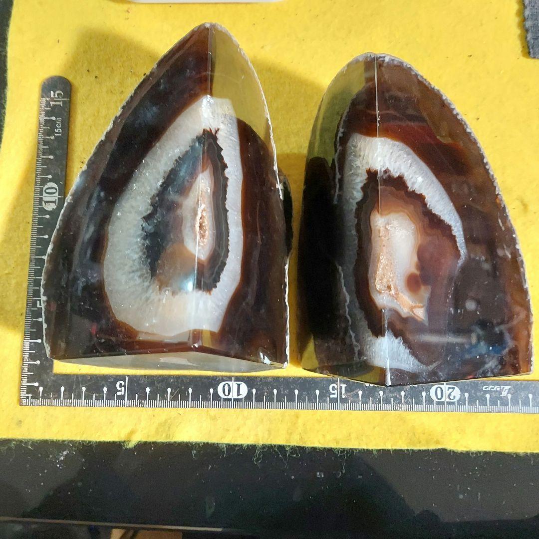 大きい！ メノー瑪瑙 原石ペア2面磨き572 このサイズでこの価格は中々出ない！