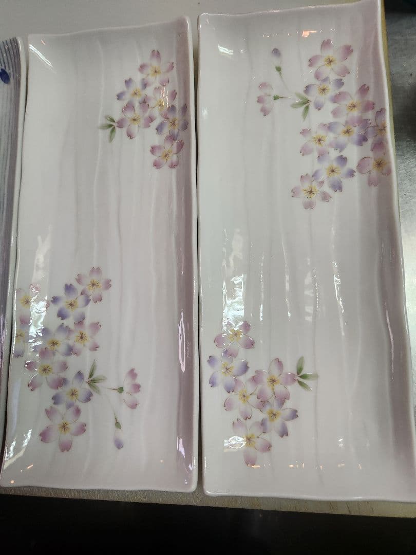 桜模様の長方形陶器のお皿6枚セット