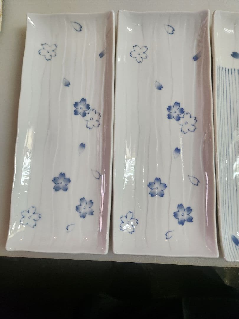 桜模様の長方形陶器のお皿6枚セット