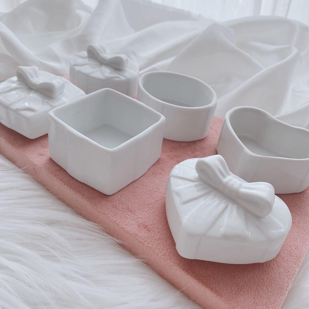 レア品リボン白磁小物入れ⋆˚ʚɞポーセラーツ用