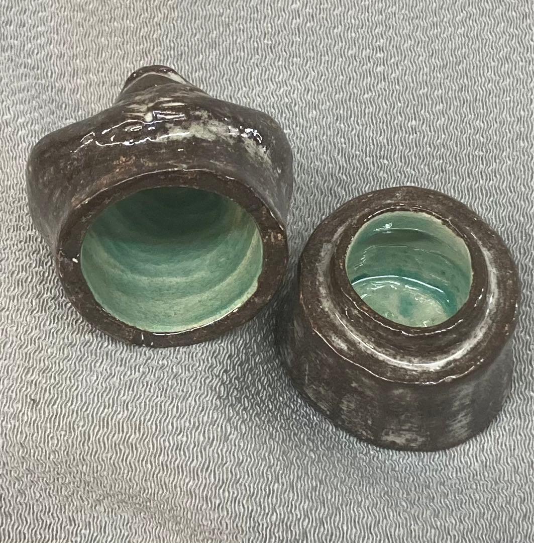 B203s  吉向焼　吉向松月造「親子瓦ざる」申香合　共布共箱　猿　茶道具香道具