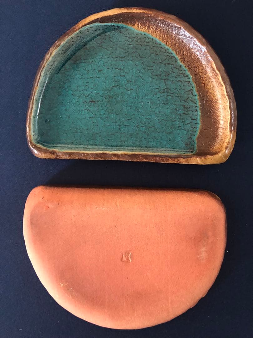 九谷焼　彩流　苧野憲夫作 八角皿・半月皿 青緑釉 金継ぎ風5点