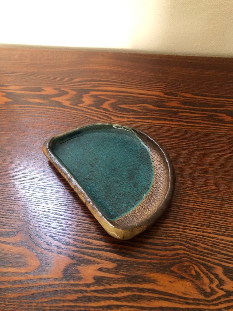 九谷焼　彩流　苧野憲夫作 八角皿・半月皿 青緑釉 金継ぎ風5点