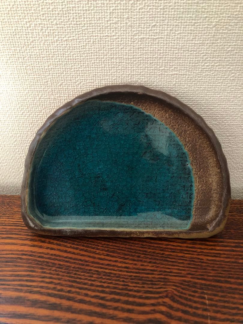 九谷焼　彩流　苧野憲夫作 八角皿・半月皿 青緑釉 金継ぎ風5点