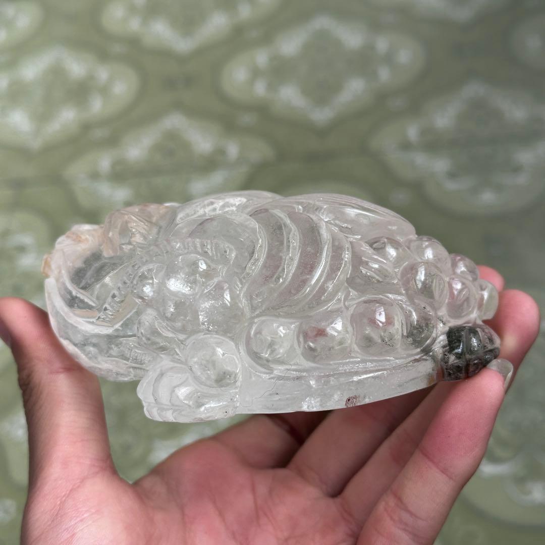 天然石ガーデンクォーツ共生水晶の銭蛙　置物　彫り物G.804