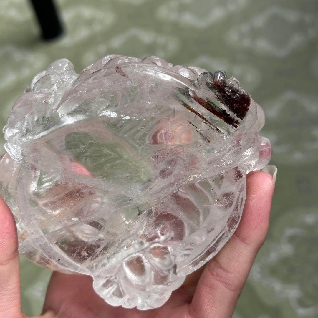 天然石ガーデンクォーツ共生水晶の銭蛙　置物　彫り物G.804
