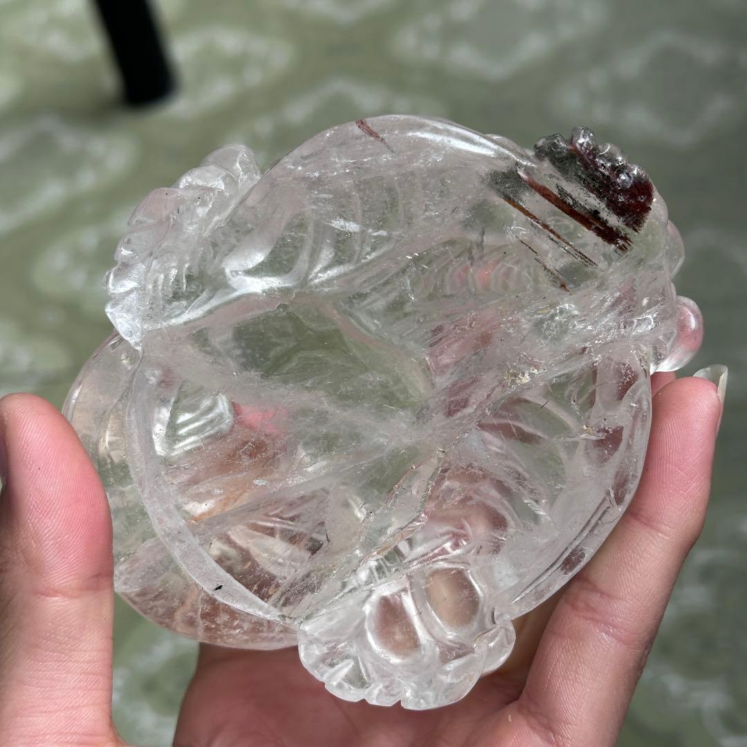 天然石ガーデンクォーツ共生水晶の銭蛙　置物　彫り物G.804