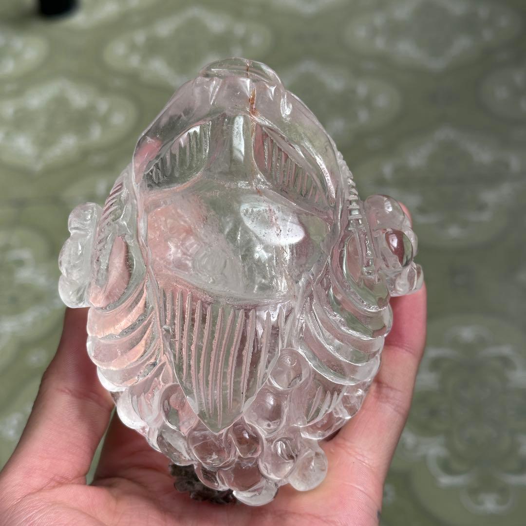 天然石ガーデンクォーツ共生水晶の銭蛙　置物　彫り物G.804