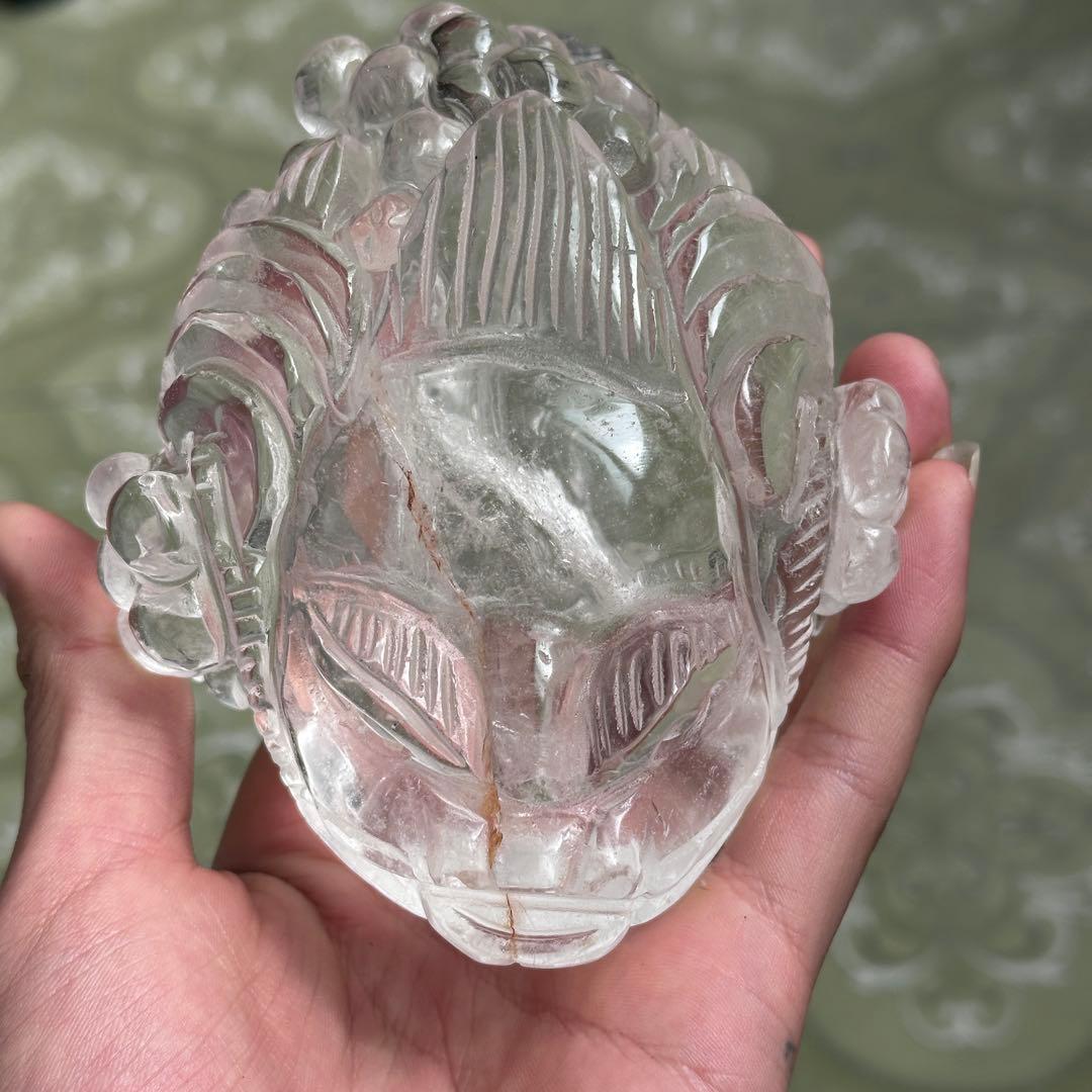 天然石ガーデンクォーツ共生水晶の銭蛙　置物　彫り物G.804