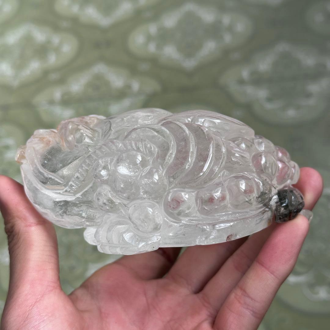 天然石ガーデンクォーツ共生水晶の銭蛙　置物　彫り物G.804