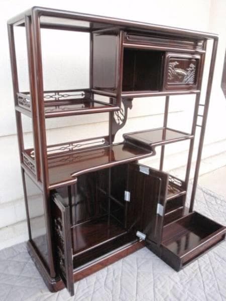 半額以下！新品 95巾 黒檀 無垢 高級飾り棚 違い棚 唐木茶棚 茶箪笥 検花梨