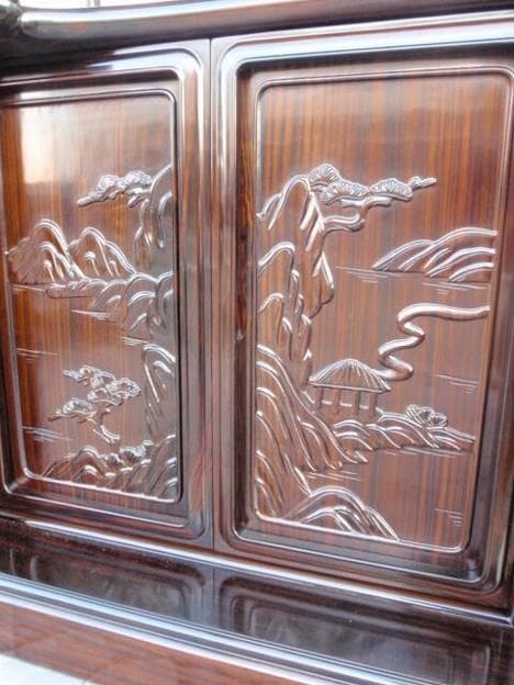 半額以下！新品 95巾 黒檀 無垢 高級飾り棚 違い棚 唐木茶棚 茶箪笥 検花梨