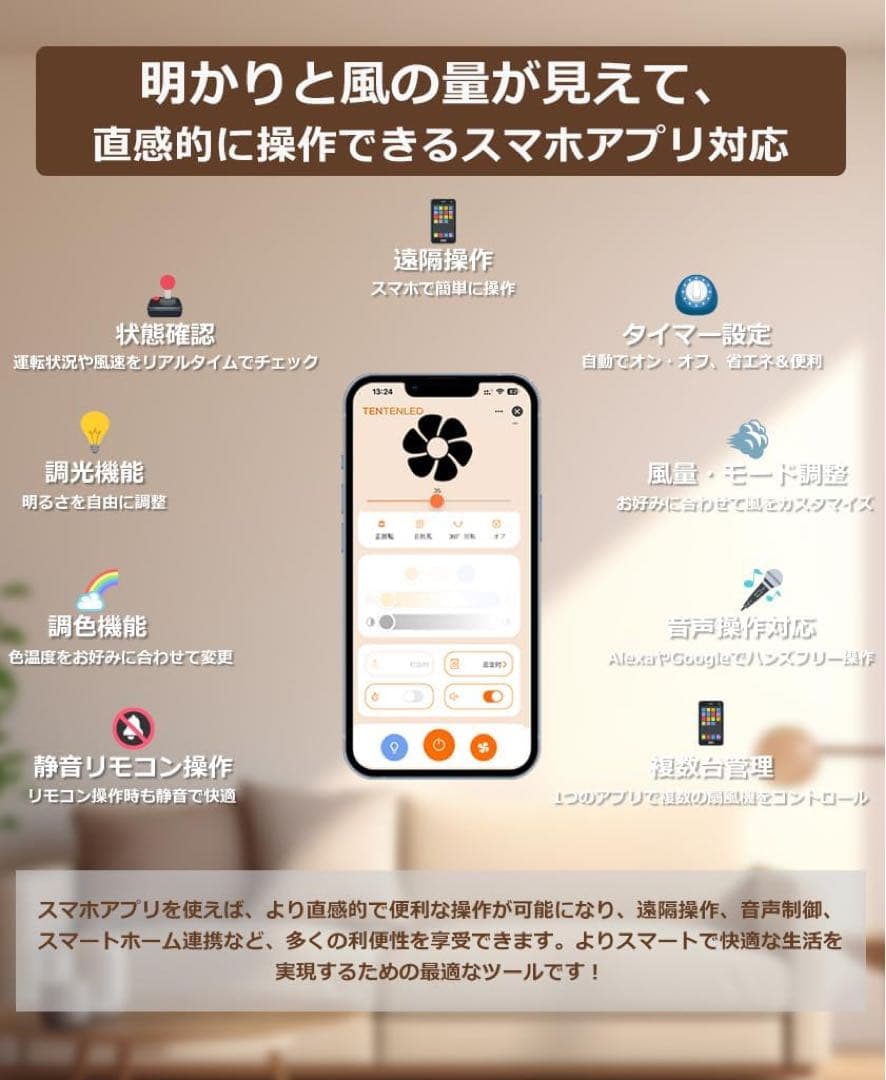 【15段階風量ファン付きシーリングライト】8畳-12畳　アプリ対応　リモコン