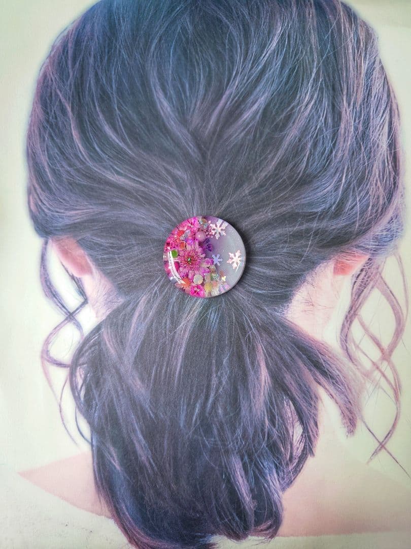 レジン　猫　ドライフラワー　ヘアゴム　ブローチ　ポニーフック　No.430