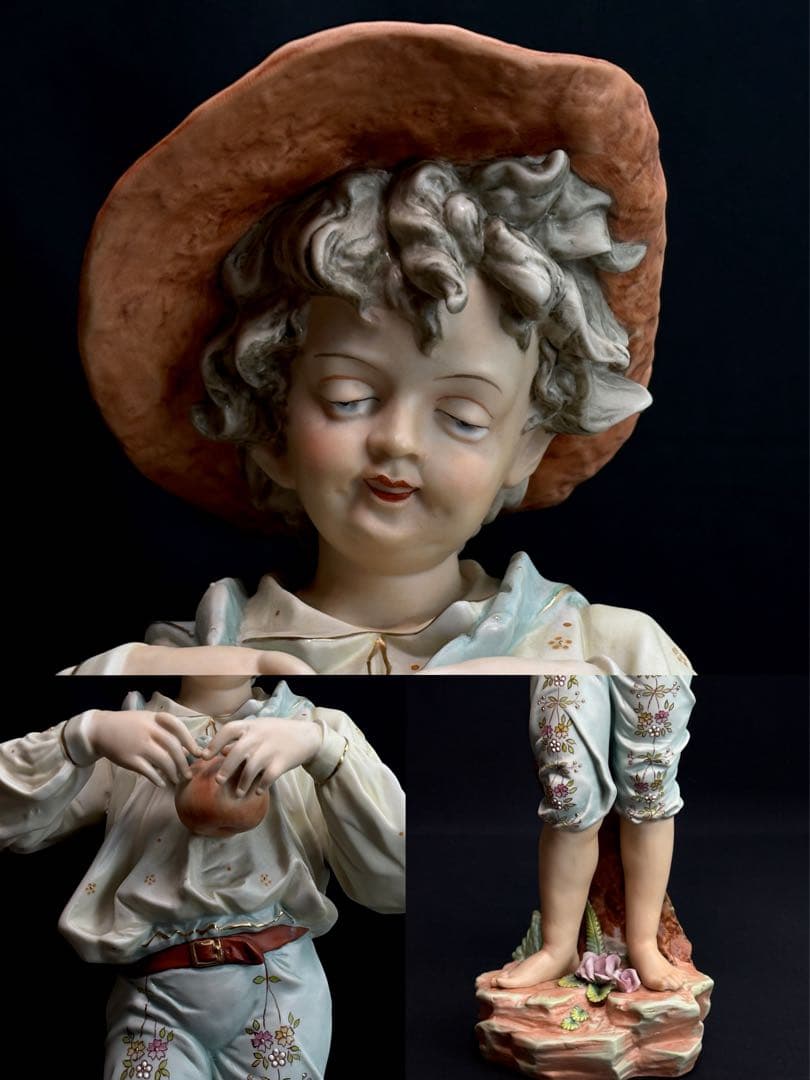 瀬戸ノベルティー 丸山陶器『果物の収穫』 磁器人形 2点まとめ R811185