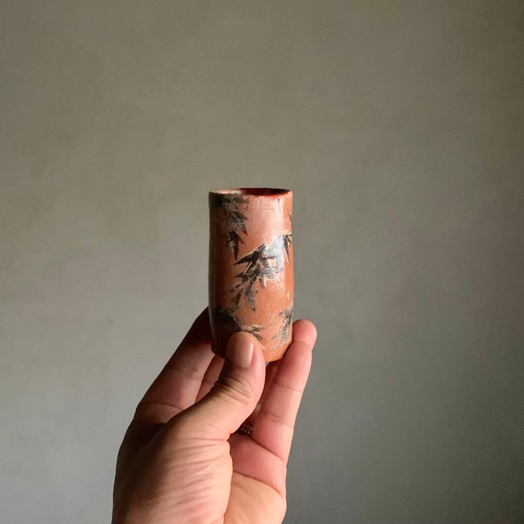 京焼 赤楽 筒盃 ぐい呑み 酒器 竹 筒向付 古美術 古道具 アンティーク