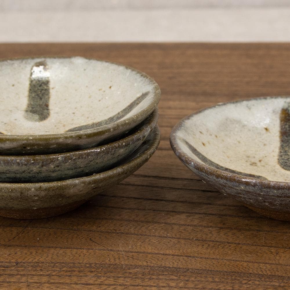 布志名焼 民芸 小皿4枚 十文字模様 昭和レトロ