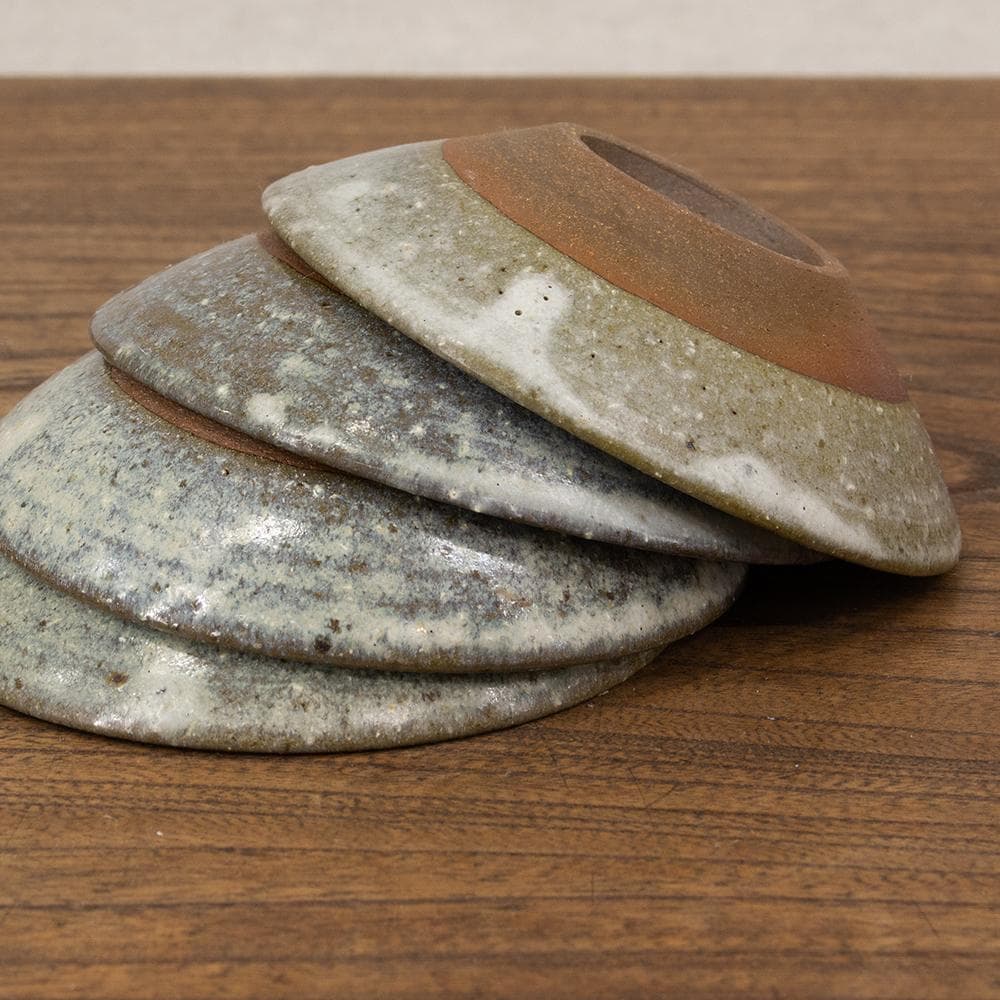 布志名焼 民芸 小皿4枚 十文字模様 昭和レトロ