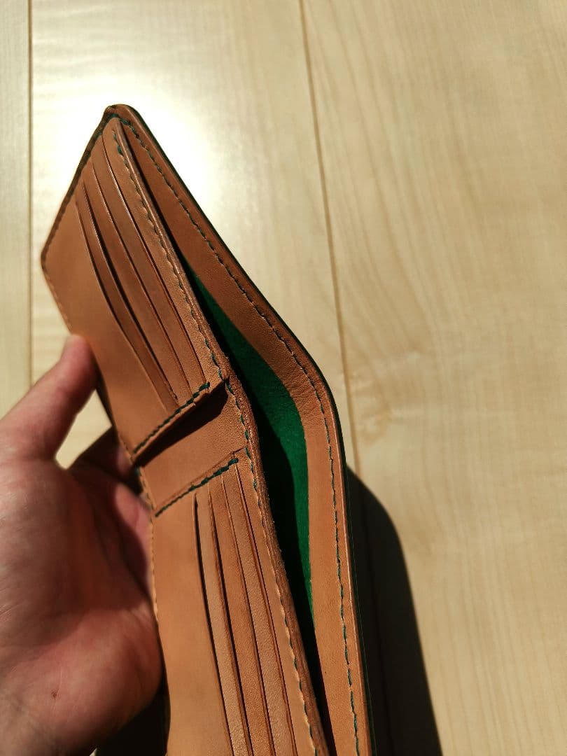 二つ折り財布　イタリアンレザー　ミニマリスト ハンドメイド　総手縫い