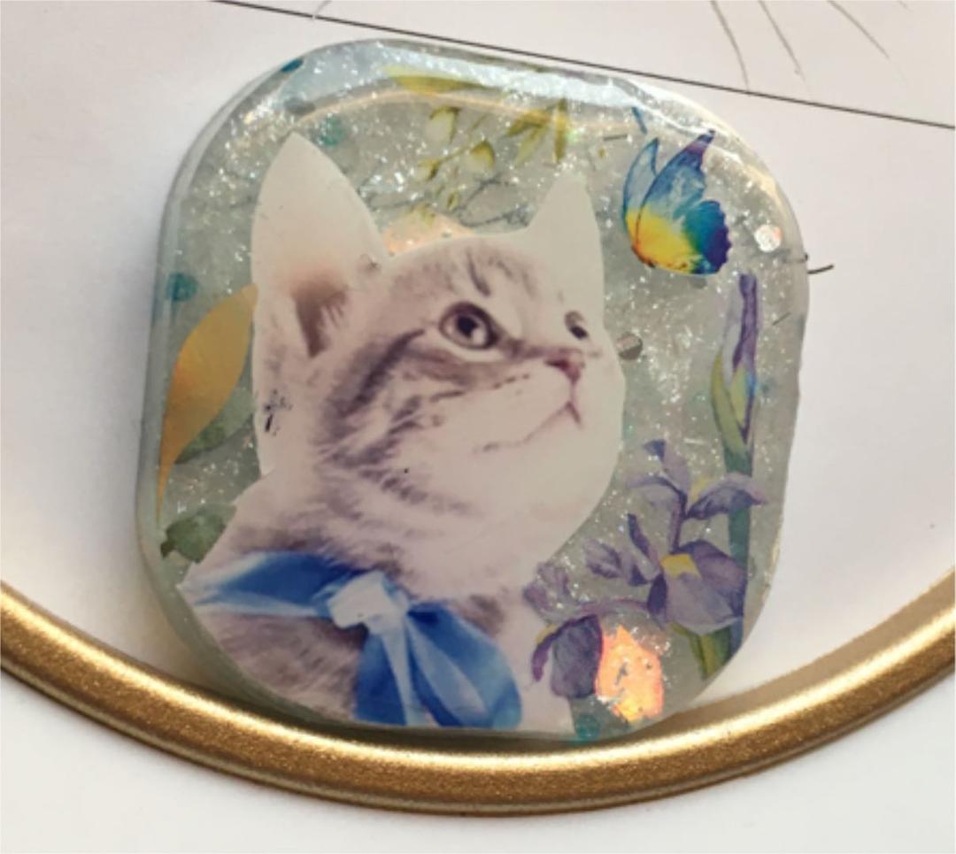レジンヘアゴム♡温度で色が変わるブルーリボン猫ちゃん・再販不可