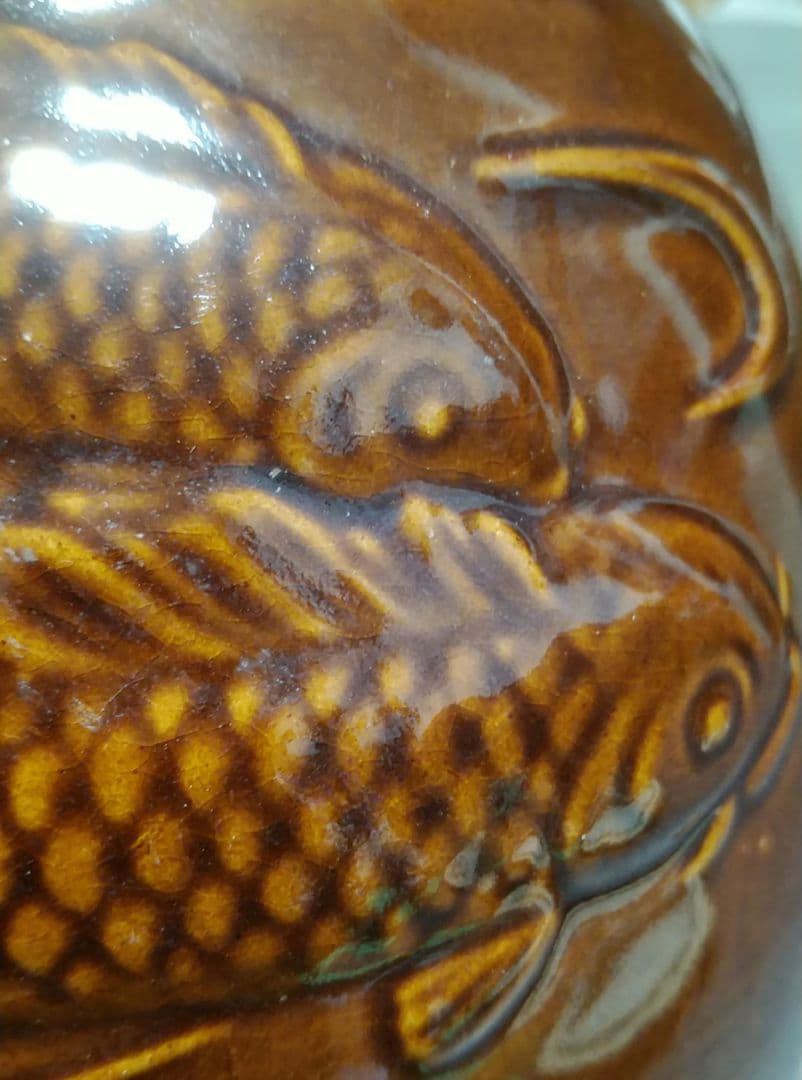 ほぼ新品　有田焼　骨董品　鯉柄　漬け物壺