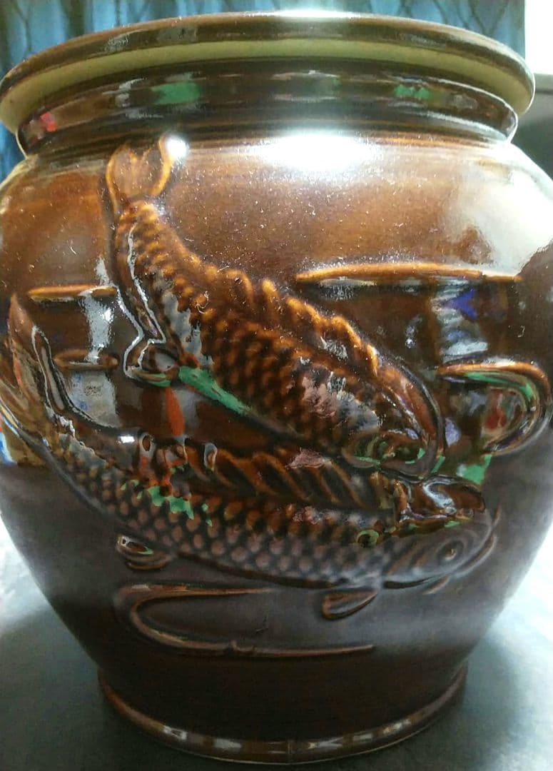 ほぼ新品　有田焼　骨董品　鯉柄　漬け物壺
