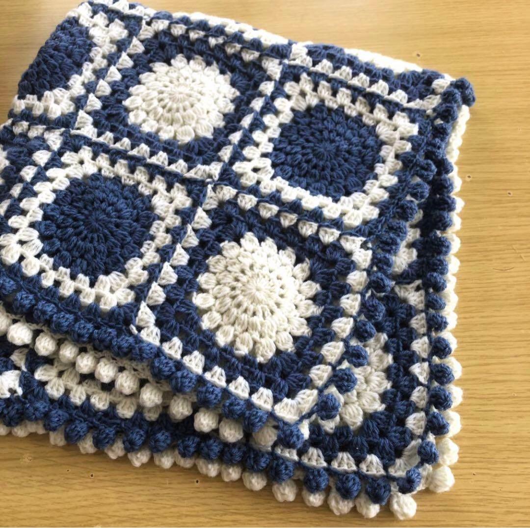 ハンドメイド ブランケット グラニースクエア モチーフ編み かぎ針編み