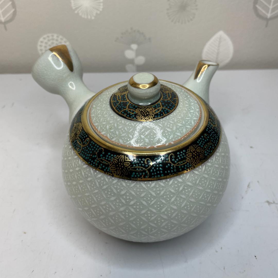 【未使用品】久谷焼 仙龍 蓋付 急須 湯呑み 5客 セット 白七宝