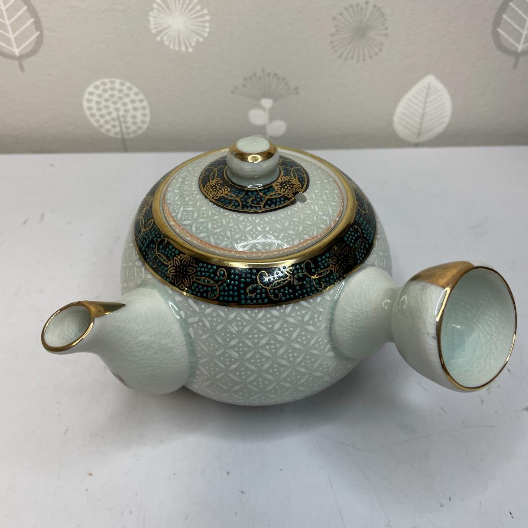 【未使用品】久谷焼 仙龍 蓋付 急須 湯呑み 5客 セット 白七宝