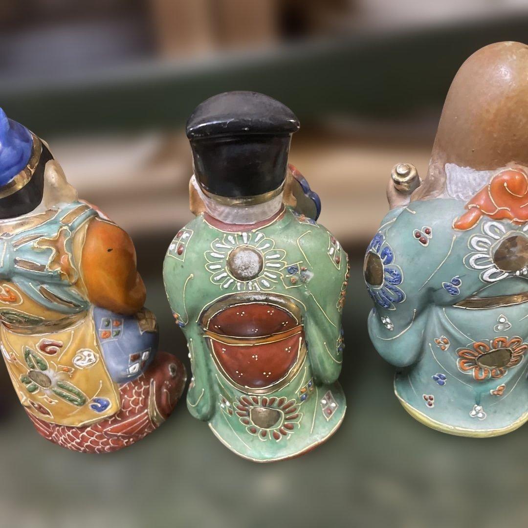 九谷焼七福神像 陶器置物 多色　古美術　骨董　アンティーク　石川県