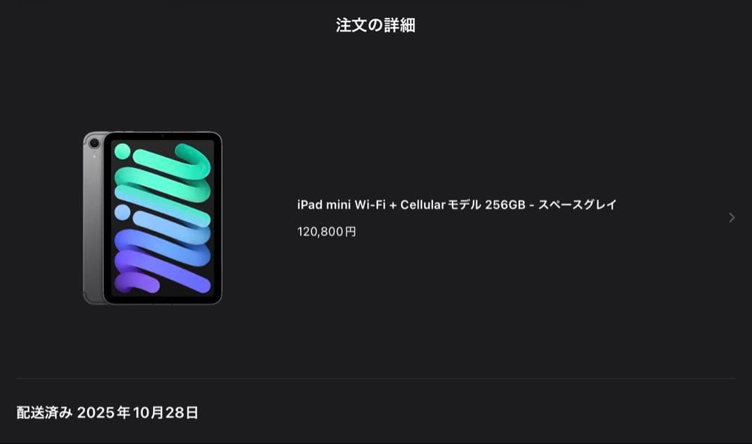 iPad本体 iPad mini7(A17Pro) Wi-Fi + Cellular 256