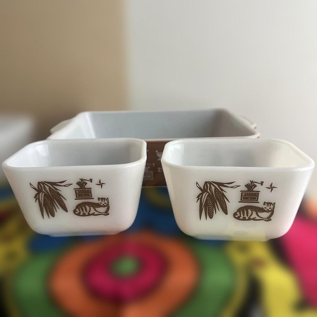 Old Pyrex バタープリント4点 美品