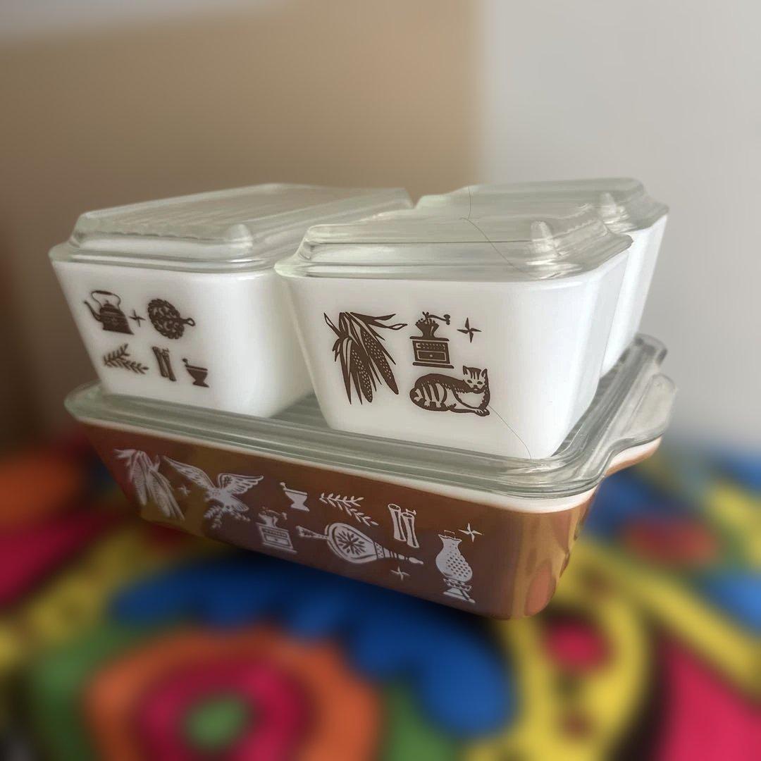 Old Pyrex バタープリント4点 美品