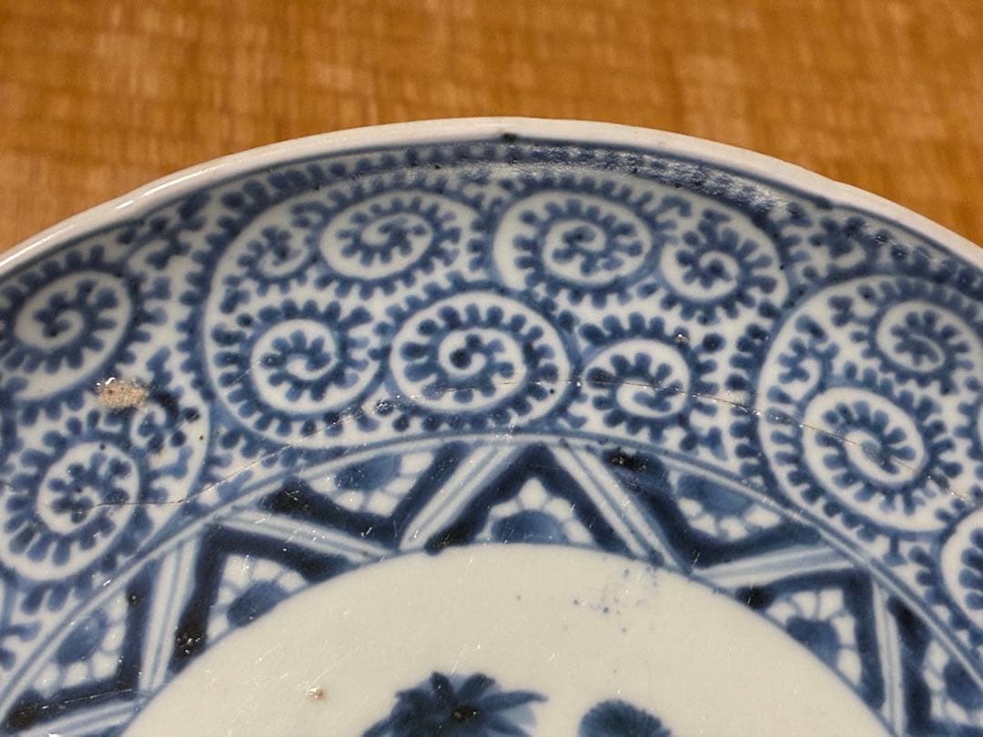 古伊万里 蛸唐草 大明成化年製 丸皿 直しあり 江戸時代