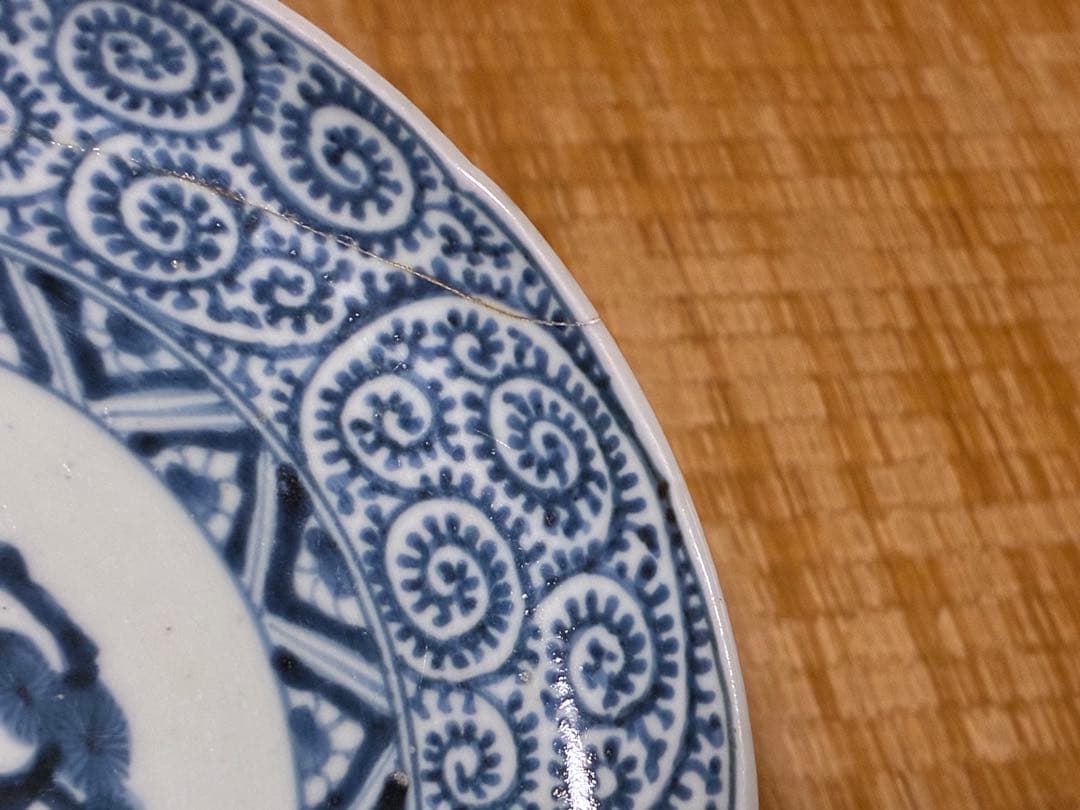 古伊万里 蛸唐草 大明成化年製 丸皿 直しあり 江戸時代