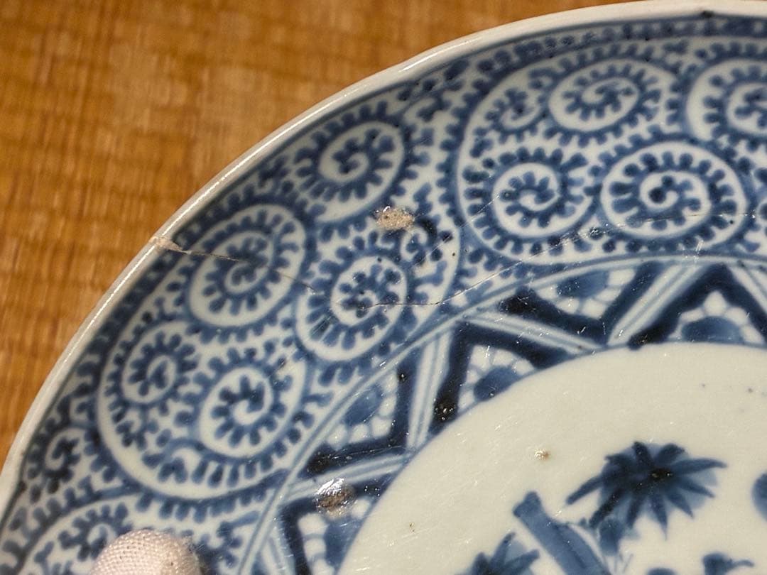 古伊万里 蛸唐草 大明成化年製 丸皿 直しあり 江戸時代