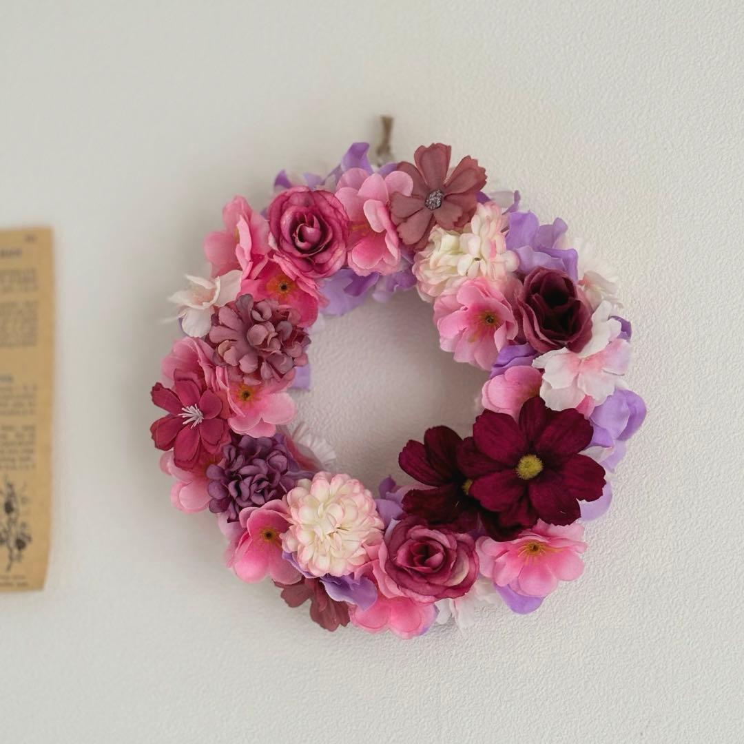 【SALE】ピンク＆パープル　フラワーリース　造花