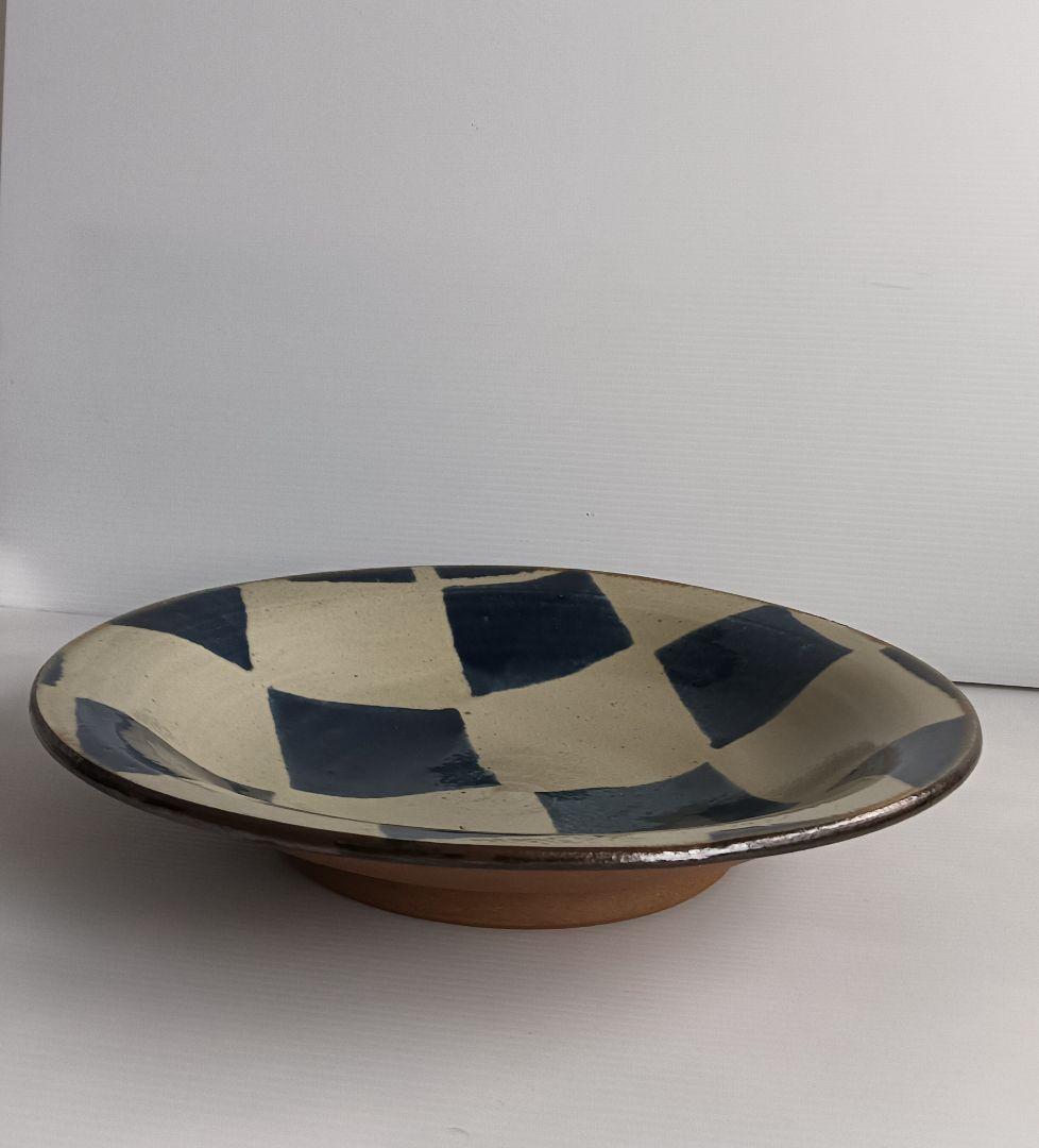 沖縄　やちむん　格子柄　大皿36cm
