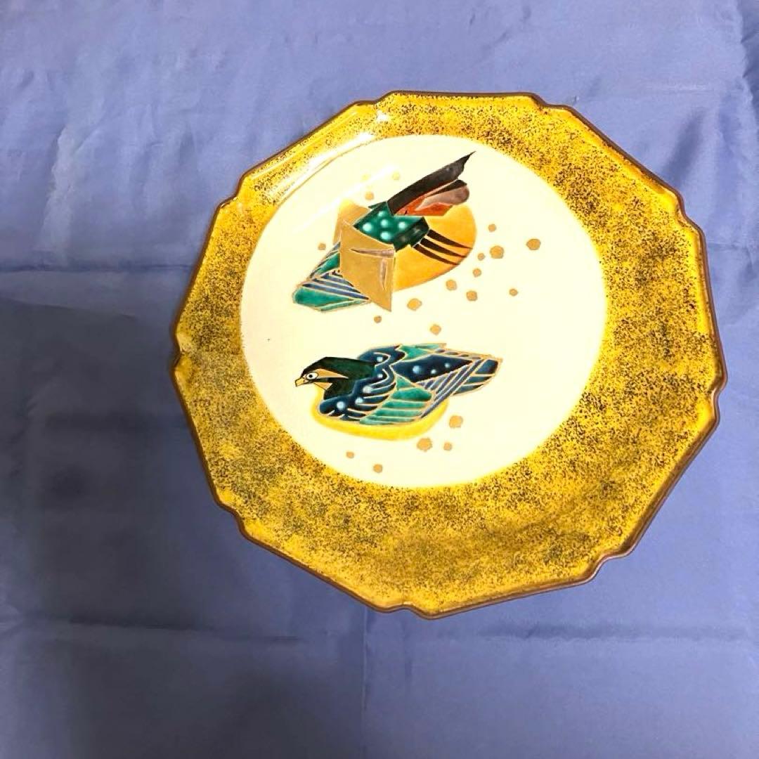 ⭐️九谷焼 政山 ◆大皿　九谷焼/政山造 おしどり飾皿(皿立付) アンティーク
