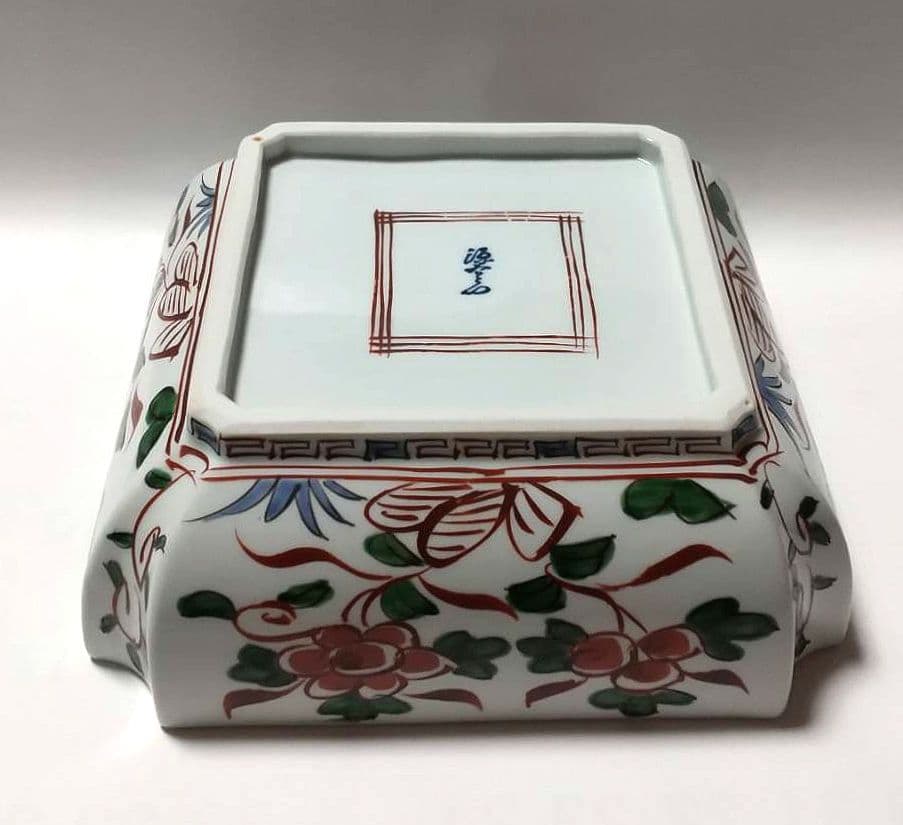 源右衛門窯 赤呉須花鳥図 角鉢 未使用品 共箱