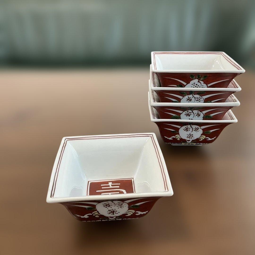 源右衛門　満暦赤絵　角小鉢　5客揃え　美品