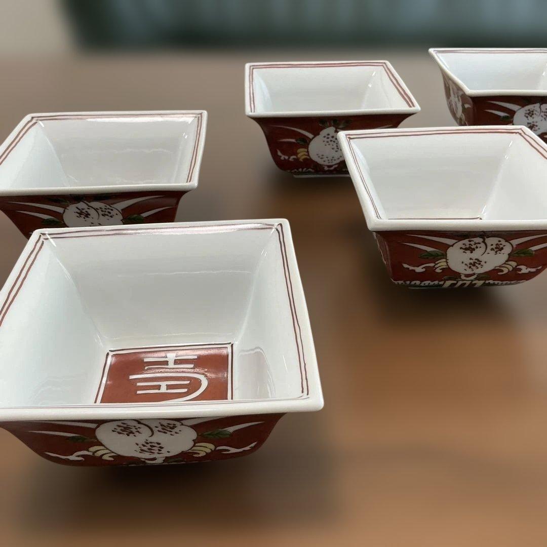 源右衛門　満暦赤絵　角小鉢　5客揃え　美品