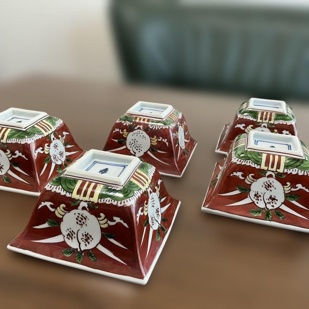 源右衛門　満暦赤絵　角小鉢　5客揃え　美品