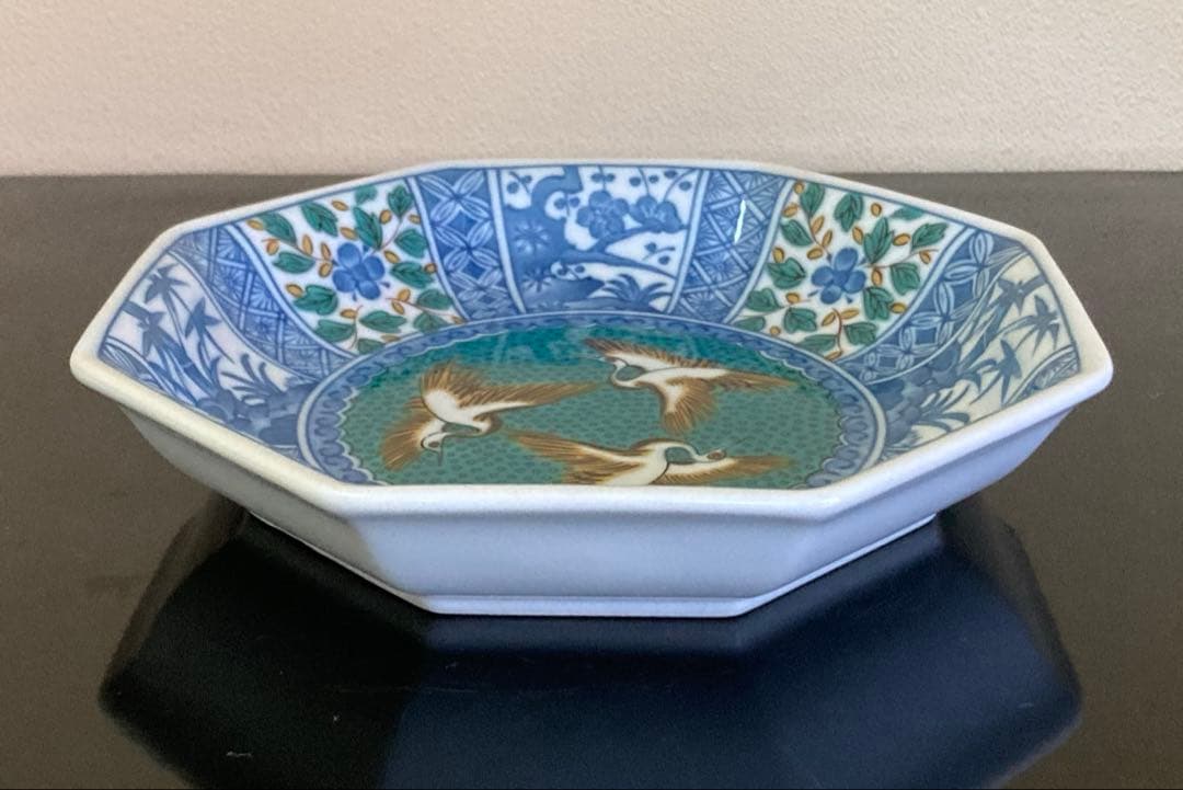 九谷焼 青郊窯 九谷青郊 美品 吉祥文 八角皿 銘々皿 15cm 5枚揃