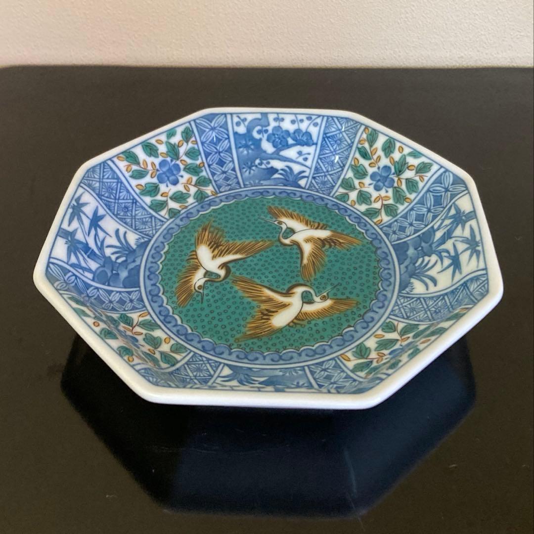 九谷焼 青郊窯 九谷青郊 美品 吉祥文 八角皿 銘々皿 15cm 5枚揃