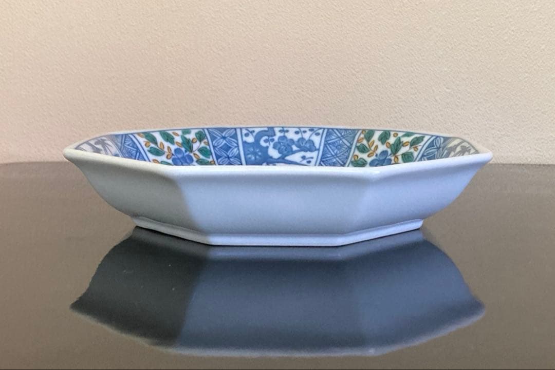九谷焼 青郊窯 九谷青郊 美品 吉祥文 八角皿 銘々皿 15cm 5枚揃