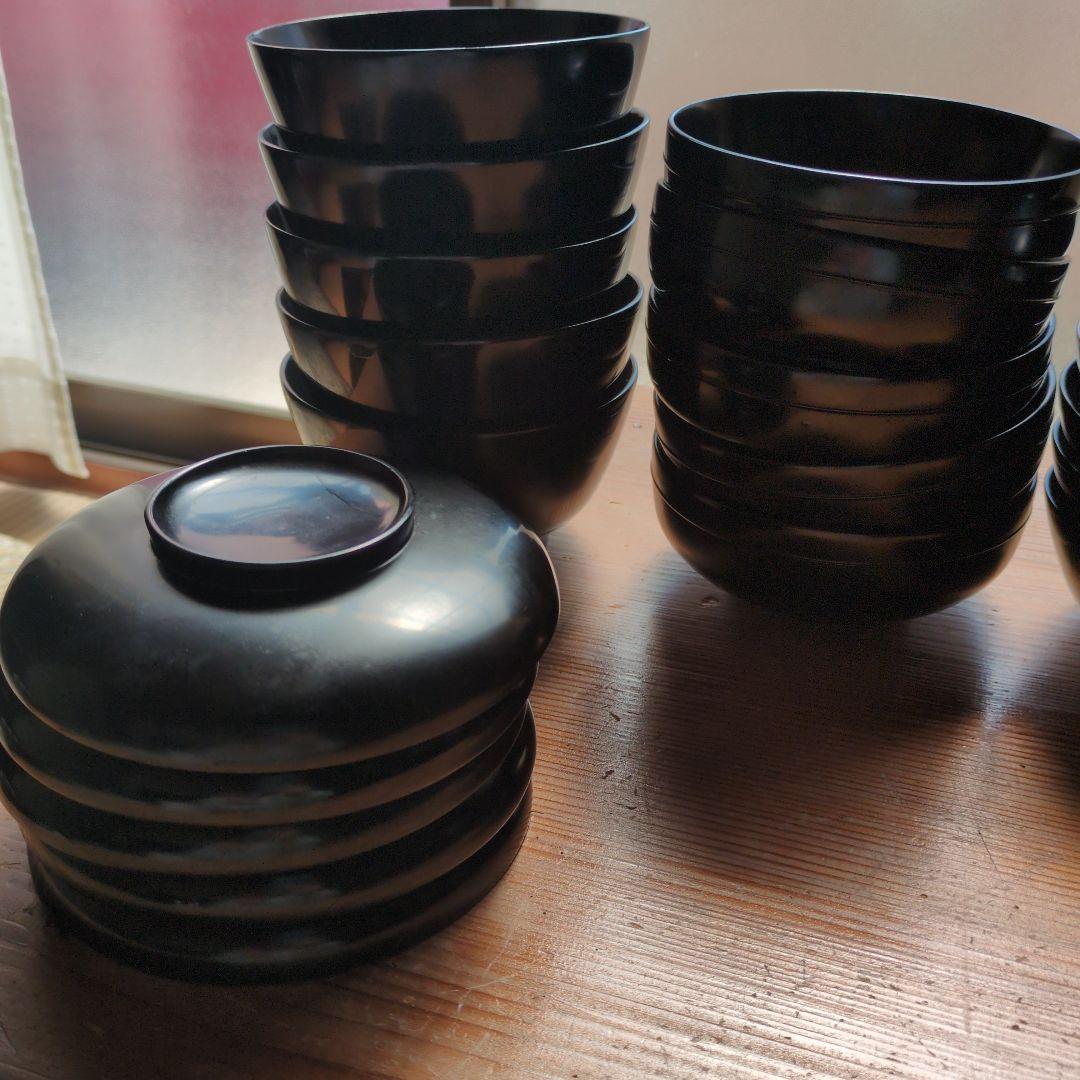 漆器製　黒　膳セット　お盆付き　計5セット