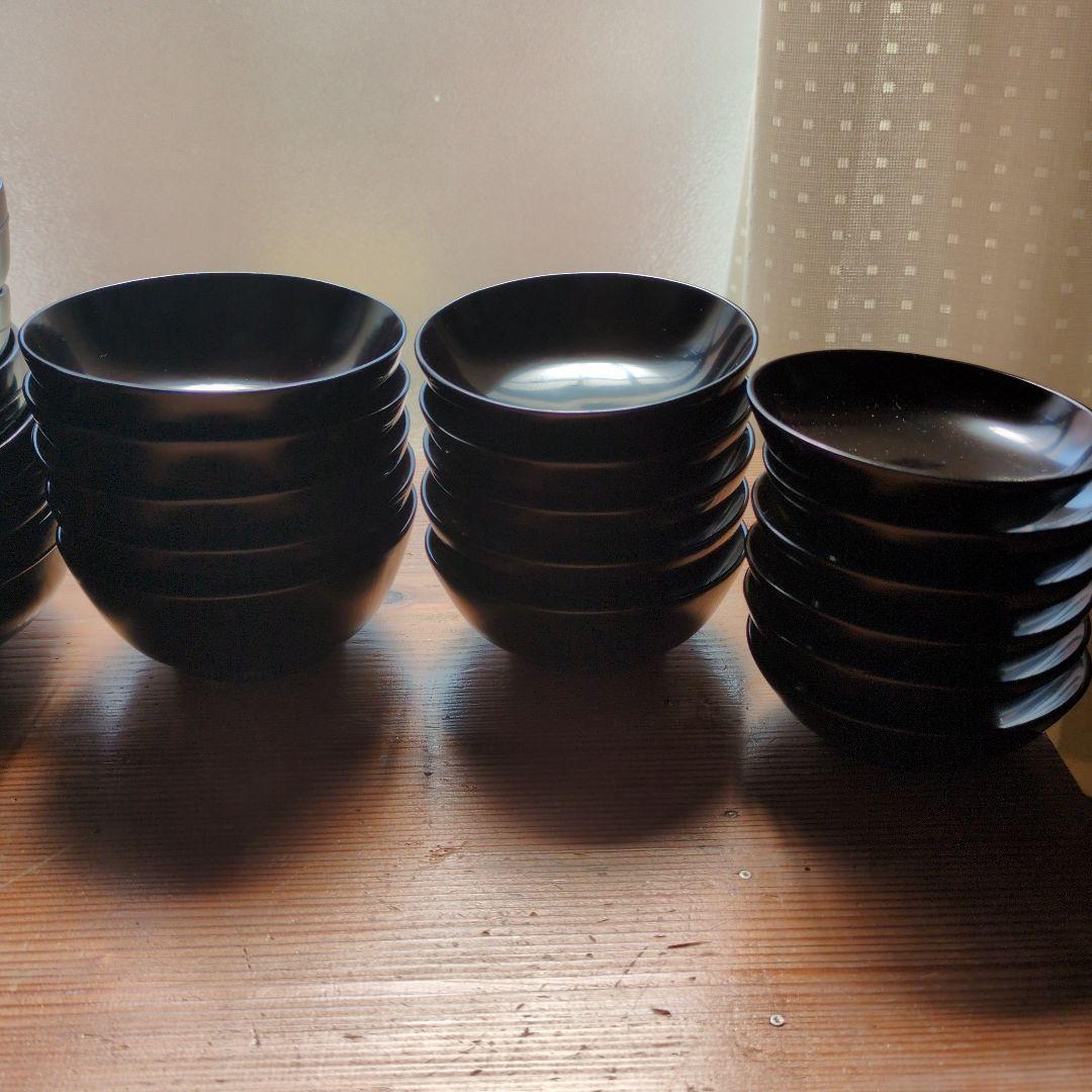 漆器製　黒　膳セット　お盆付き　計5セット