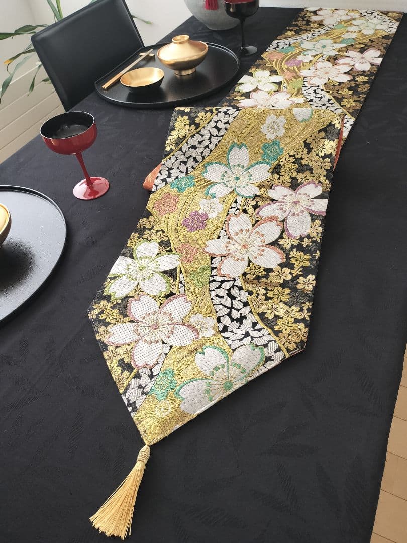A965逸品‼️西陣織‼️全通‼️リバーシブル‼️テーブルランナー2m11cm